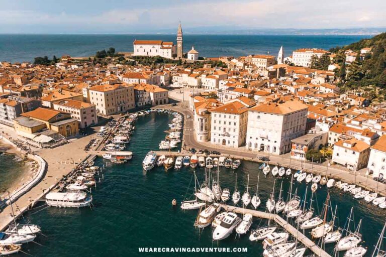 Piran Slovenia harbour drone