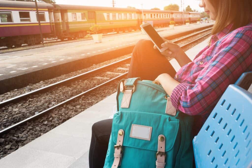 phone at train station waiting