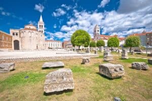 Zadar historic roman artifacts on Form square, Dalmatia region of Croatia