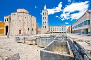 Zadar historic square and cathedral of st Donat view, Dalmatia region of Croatia